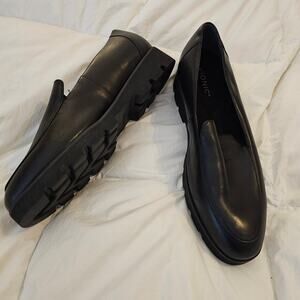 Vionic Black Leather Lug Sole Loafers Women Size 12 Comfort Slip On